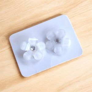 White Floral Sparkly Flower Stud Earrings